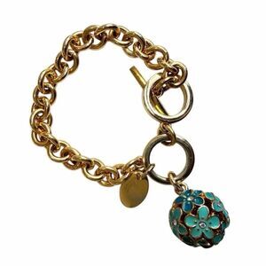 Tutti Frutti Gold Tone Charm Bracelet Blue Enamel Flower Ball Toggle Bracelet